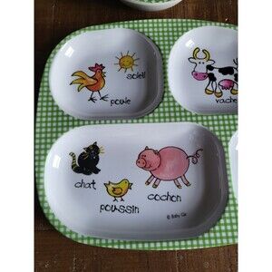 Lot of 2 Baby Cie Divided Toddler FARM ANIMAL Melamine Plate Bowl Cat Cow